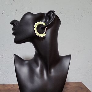 Handmade Floral beaded Earrings – White, Yellow, Green.